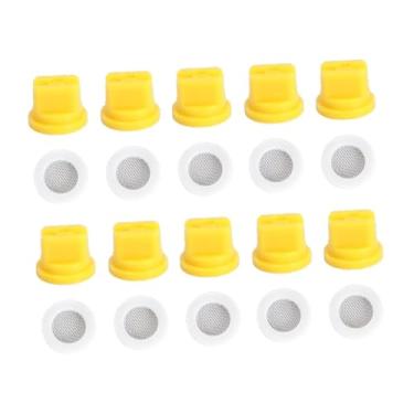 Imagem de Generic 10pcs Bicos de ponta de pulverização de ventilador de 10pcs com 10 anéis de filtragem, bocais de pulverizador agrícola ao ar livre 110 ° para limpar a, Amarelo