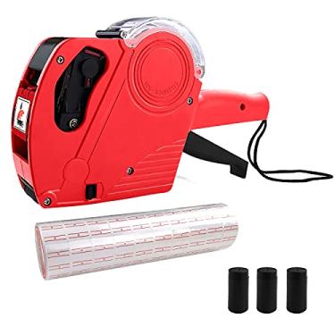 Imagem de Pistola de etiqueta MX-5500 de 8 dígitos com 5000 etiquetas brancas e 3 tintas extras, pistola de preço com kit de etiquetas, kit de pistola de preço, pistola de etiqueta numérica para escritório, marcação de mercearia (vermelha)