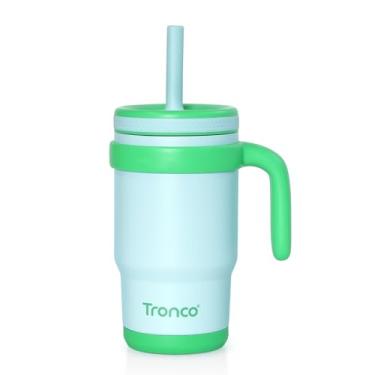 Imagem de Tronco Copo infantil isolado de 400 ml com alça e canudo flexível resistente a derramamentos, copos infantis de aço inoxidável sem BPA com tampas, canecas de viagem à prova de respingos, fácil de