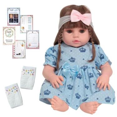 Imagem de Boneca Reborn 100% Vinil Pode Dar Banho Kit Itens fofinha - Cegonha Re