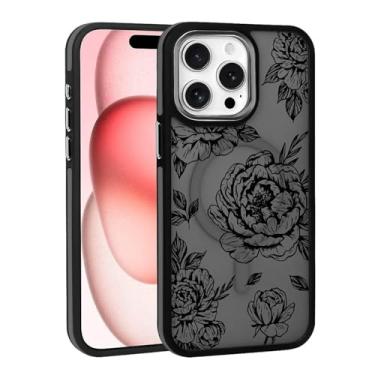 Imagem de Goodsprout Capa transparente para iPhone 15 Pro Max, acampamento com Magsafe, TPU com proteção confiável contra quedas - 6,7 polegadas (cinza) linha desenho flor