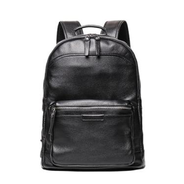 Imagem de Mochila masculina de couro genuíno para viagem ao ar livre de negócios mochila de grande capacidade multifuncional moda para homens(Black)
