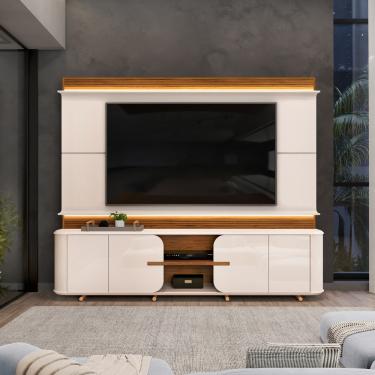 Imagem de Estante Home Ripada para TV até 75 Polegadas LED 4 Portas Lord DJ Móveis - Off White/Freijo
