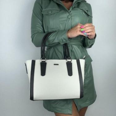 Imagem de Bolsa recuo em couro legítimo b.935, Off white preto