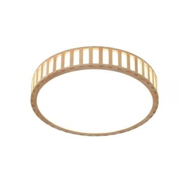 Imagem de Luminária de teto vintage LED de madeira com controle remoto regulável para montagem embutida lâmpada de teto quadrada cúpula de acrílico para corredor escada casa - descoloração de três cores 40 * 40