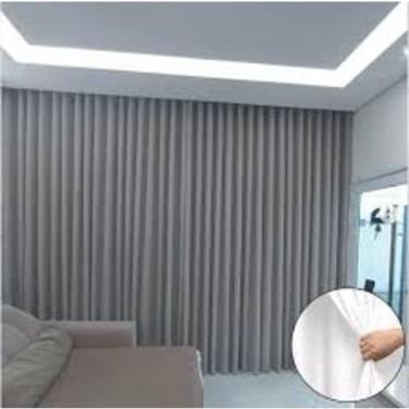 Imagem de Cortina Trilho Suiço Forro Com Linho Cinza 6.00 X 2.90