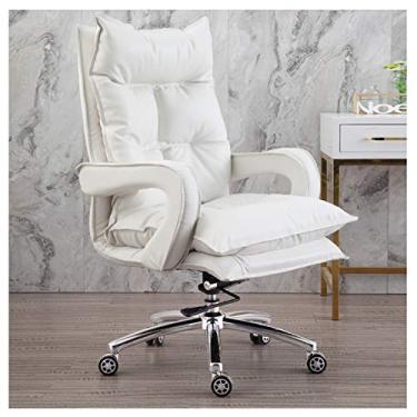 Imagem de Cadeira de escritório ergonômica giratória ergonômica couro PU escritório executiva cadeira de balanço com encosto alto, moderna 360° giratória para casa, escritório, computador, cadeira de mesa com