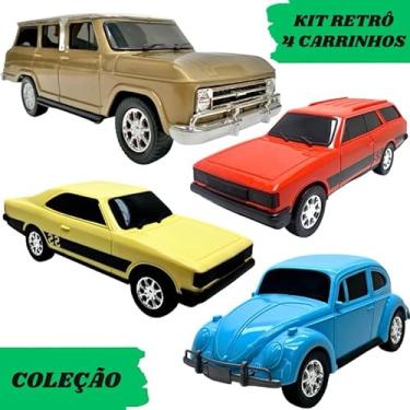 Imagem de Kit 4 carros clássicos miniatura coleção veraneio gol quadrado opala ss fusc brinquedo colecionável