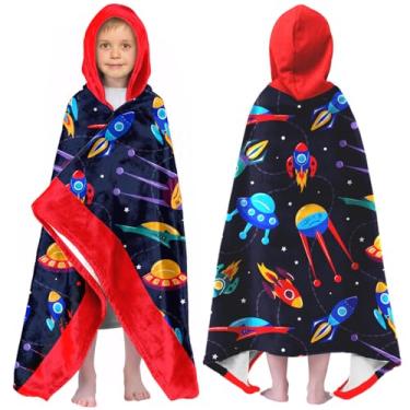 Imagem de Universe Toalha de praia para meninos com capuz para crianças de 4 a 8 anos, toalhas de banho azul céu estrelado envoltório de chuveiro para meninos, poncho com capuz, cobertor de praia para natação