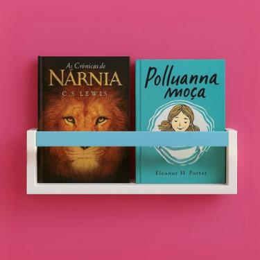 Imagem de Prateleira Marrom com Ripa Verde de Parede 55cm MDF  Para Livros Infan