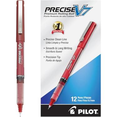 Imagem de Pilot, Precise V7, canetas esferográficas de tinta líquida tampada, ponta fina de 0,7 mm, vermelha, pacote com 12