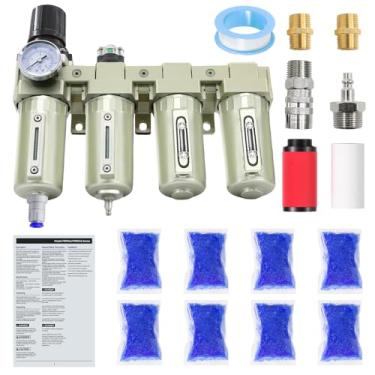 Imagem de 1/5.1 cm NPT Grau Industrial 4 Estágios Secador de Ar para Compressor, Compressor de Ar Sistema Separador de Água para Cortador de Plasma e Spray de Tinta, Sistema de 2 Filtros e 2 Secadores, Drenagem