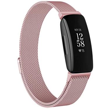 Imagem de Vanjua para Fitbit Inspire 2 Bandas Mulheres Homens, Aço Inoxidável Metal Malha Loop Ajustável Pulseira Magnética Substituição para Fitbit Inspire 2 Fitness Tracker (Pequeno, Rosa Rosa)