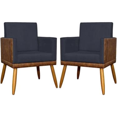 Imagem de Kit 2 Poltronas Decorativas Lis Corino E Suede Cores Pé Palito 30cm - Preto, Suede/corino