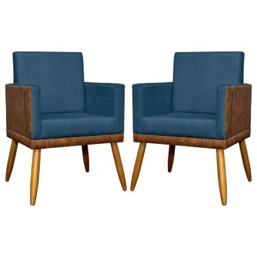 Imagem de Kit 2 Poltronas Decorativas Lis Corino E Suede Cores Pé Palito 30cm - Azul-marinho, Suede/corino