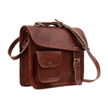 Imagem de Bolsa mensageiro indiana de couro vintage Hando Art para iPad de 28 cm para escritório - Pasta de documentos feita à mão bolsas ajustáveis bolsa bolsa rústica marrom