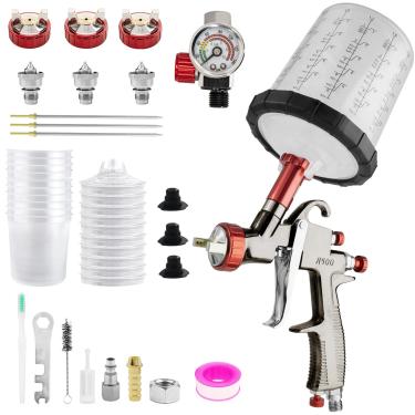 Imagem de RRJ Pistola De Pulverização R500 Lvlp Com Copo Mistura 650 Ml E 10 Copos Descartáveis, Bicos 1,3/1,7/2,0 Mm, Pintura Automotiva Para Casas, Carros, Móveis, Cercas, Verniz Acabamento
