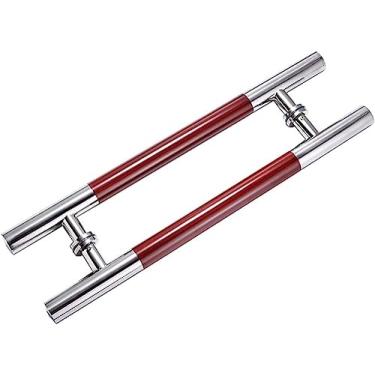 Imagem de BAZAC Ferragens de porta, tubo redondo de aço inoxidável, puxador de porta de vidro para escritório, KTV, superfície de madeira, acabamento de tinta de grão de madeira vermelha-800 × 500 mm