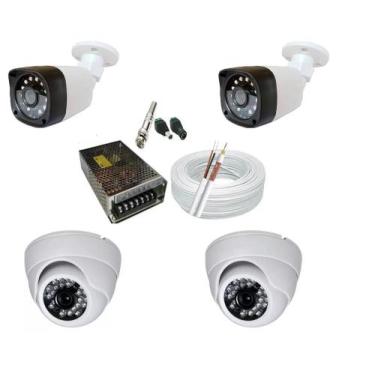 Imagem de Kit 2 Câmeras Dome interna e 2 Câmeras Bullet externa Infra vermelho H