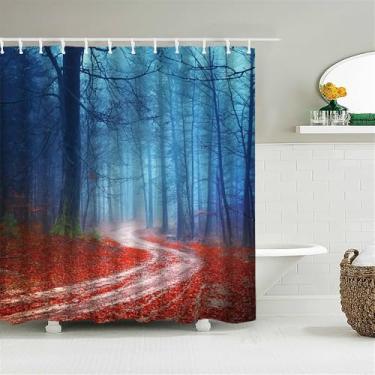 Imagem de Natureza Floresta Cortina de Chuveiro Tela de Banheiro Árvores Cenário Cortinas Tecido de Poliéster Decoração de Casa Cortinas de Banho,7783G,L90xA180cm