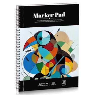 Imagem de Bloco de papel marcador de 50 folhas, bloco de esboço de arte à prova de sangramento, 33 kg/120 g/m², livro de esboço espiral, papel marcador de álcool, papel de colorir para iniciantes, artistas
