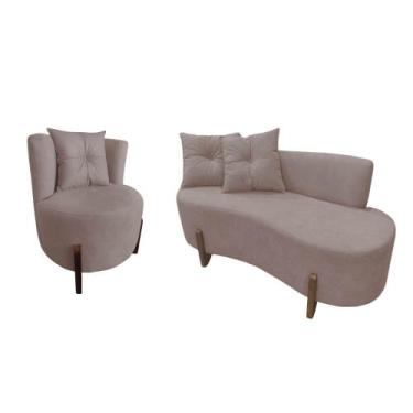 Imagem de Kit Namoradeira + Poltrona Decorativa Luna Suede Capuccino - Mazzero D