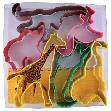 Imagem de R&M International Cortadores de biscoito de animais safári, leão, elefante, macaco, jacaré, flamingo, girafa, conjunto de 6 peças
