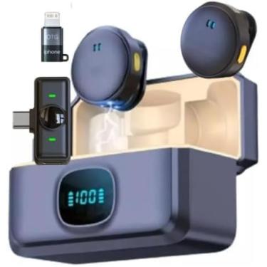 Imagem de Microfone Duplo Q8 Sem Fio Lapela USB-C Lightning Preto