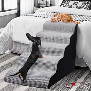 Imagem de Escadas e degraus para cães para camas altas de até 71 cm, rampa para cães pequenos e médios com capa lavável, degraus para gatos subirem no sofá e no sofá, escadas de espuma durável, 62 cm de altura