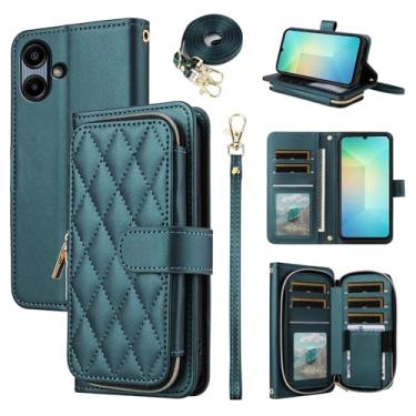 Imagem de Furiet Argyle Capa carteira para Samsung Galaxy A06 5G com alça de pulso/ombro, mais de 9 compartimentos para cartões, bolsa com zíper, capa de celular quadriculada de couro PU para Ao6 A 06 4G LTE