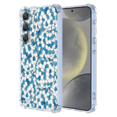 Imagem de JDYGWK Capa para Samsung S24 Plus Galaxy S24 Plus, estampa de flores transparentes, silicone TPU macio, fina, à prova de choque, capa protetora antiarranhões para Samsung Galaxy S24 Plus, azul branco