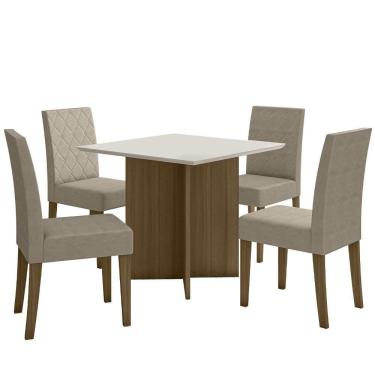 Imagem de Kit Mesa De Jantar Helo Sem Vidro 90x90 Com 4 Cadeiras Jade Carvalho/off White/fendi Carvalho/off White/fendi