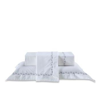 Imagem de Plumasul Jogo de Cama Natu Trama Oliva 100% Algodão Cetim 300 Fios Queen 4 peças Cor Branco Festone Verde