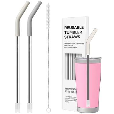 Imagem de Soledea Canudos de metal reutilizáveis, pacote com 2 canudos de aço inoxidável com ponta de silicone para copo de 590 ml, canudo de substituição longo para YETI, STANLEY, US Acrylio, BJPKPK, Simple