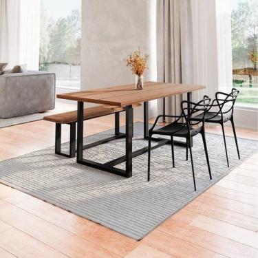 Imagem de Conjunto Mesa de Jantar Rústica e Banco de Madeira Maciça com Cadeiras