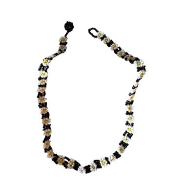 Imagem de Colar Missangas Flor Branco e Preto com Fecho Luxo Fashion Moda