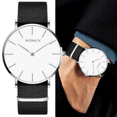 Imagem de Relógio Masculino Wonex Analógico 40mm Prata Mostrador Branco Minimali