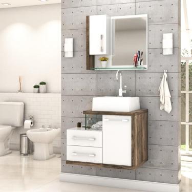 Imagem de Gabinete Para Banheiro C-cuba Q355 E Espelheira Legno 650 Branco Chess C-carvalho Dark