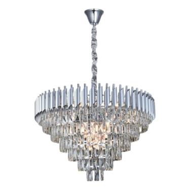 Imagem de Lustre Pendente De Cristal Cromado 92cm Redondo - Pendente para Sala de Estar, Sala de Jantar, Quarto - Com Corrente Ajustável - Instalação Fácil 110/220- Redondo Cromado- 92cm x 1,00mts-