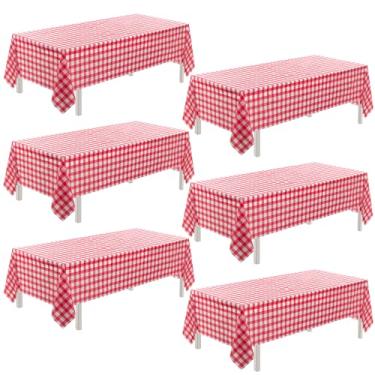 Imagem de joycloth 6 toalhas de mesa de plástico vermelho e branco, 137 x 274 cm, toalhas de mesa retangulares PEVA descartáveis para piqueniques, formaturas, aniversários, casamentos, serve para mesa