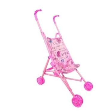 Imagem de Carrinho de Boneca Rosa – Brinquedo Dobrável com Cinto de Segurança, Tecido Removível e Estilo Encantador para Crianças