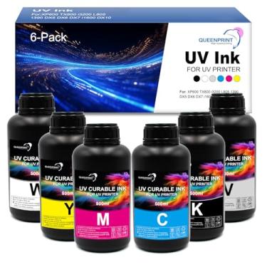 Imagem de QUEENPRINT High speed printing Tinta rígida UV DTF (BK C M Y W+V) 500 ml para XP600 TX800 i3200 DX5 DX6 DX7 i1600 L805 1390 DX10