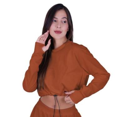 Imagem de Cropped de Moletom Feminino Blusa de Inverno Manga Longa Moletinho com