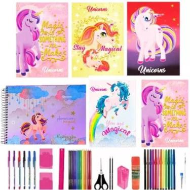 Imagem de Kit 6 Caderno Grande Unicórnio Capa Dura Com 40 Materiais - Maxima cad