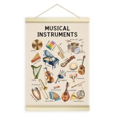 Imagem de Utaqer Moldura para pôster de espécies de instrumentos musicais, impressão de arte em tela de madeira educativa, decoração de parede para sala de aula, quarto, sala de música, escritório, quarto