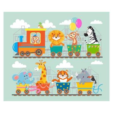 Imagem de Papel de Parede Adesivo Infantil Safari Trem Animais Bebe Quarto - 583