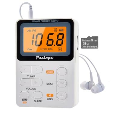 Imagem de Paeiope Rádio portátil AM FM, alto-falante de bolso recarregável com melhor ajuste digital de recepção, MP3, fone de ouvido estéreo, tela LCD grande, soquete para cartão TF, rádio transistor para