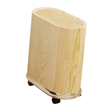 Imagem de KiBcsLic Lixeira com rodas removíveis, lata de lixo estreita, economizadora de espaço, lata de lixo prática para banheiro, cozinha, lavanderia, casa, Madeira