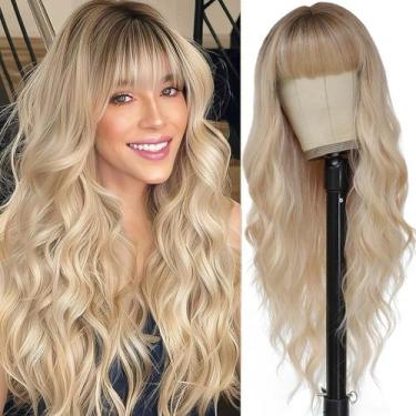 Imagem de Peruca MINSEEYOO Blonde sintética resistente ao calor 66 cm com franja