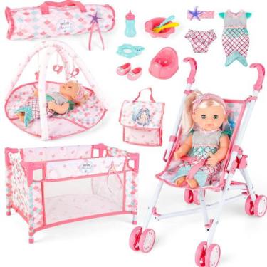 Imagem de Carrinho de bebê Baby Doll Strob Bed Nursery Role Play Set DeAO